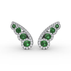 Butterfly Wing Emerald and Diamond Studs