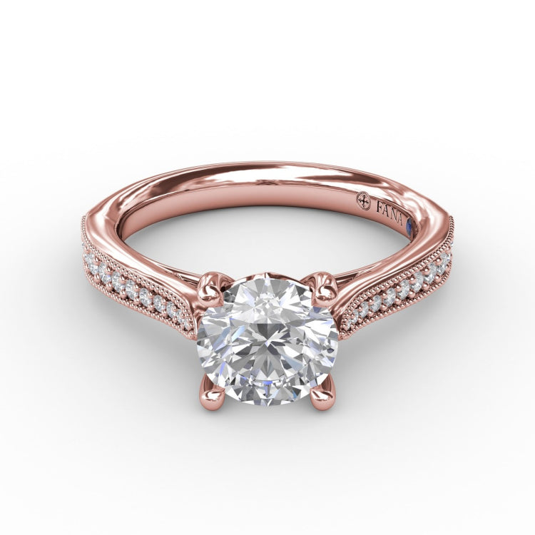 Classic Solitaire Engagement Ring With Milgrain Diamond Band