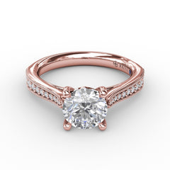 Classic Solitaire Engagement Ring With Milgrain Diamond Band
