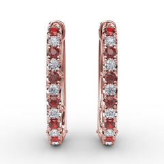 Alternaing Ruby and Diamond Hoop Earrings 