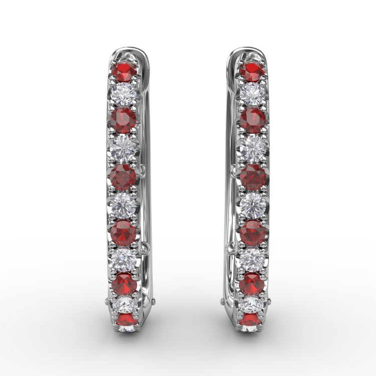 Alternaing Ruby and Diamond Hoop Earrings 