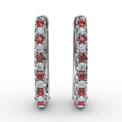 Alternaing Ruby and Diamond Hoop Earrings 
