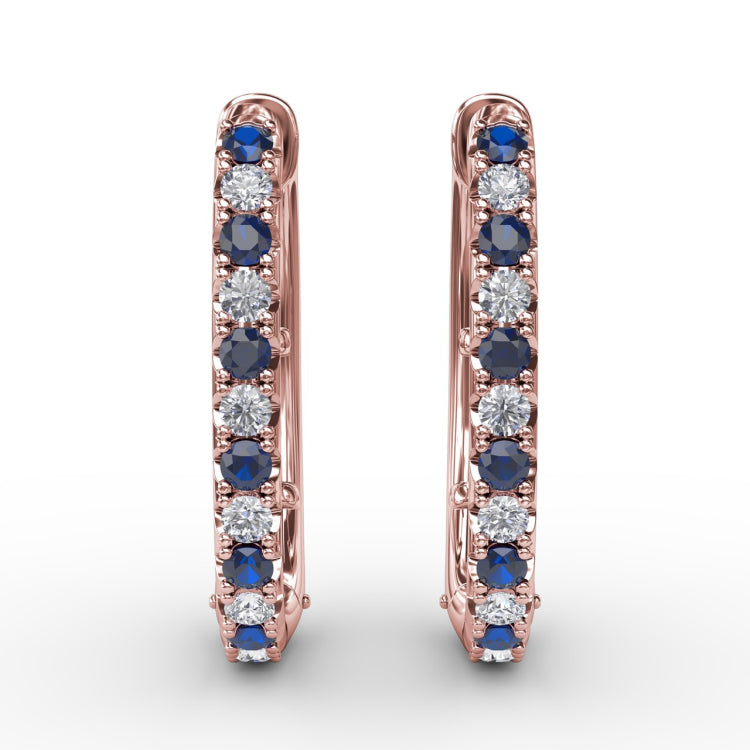 Alternaing Sapphire and Diamond Hoop Earrings 