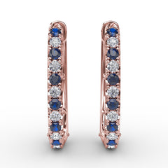 Alternaing Sapphire and Diamond Hoop Earrings 