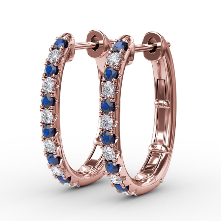 Alternaing Sapphire and Diamond Hoop Earrings 