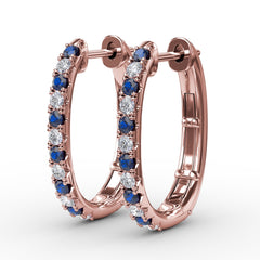 Alternaing Sapphire and Diamond Hoop Earrings 
