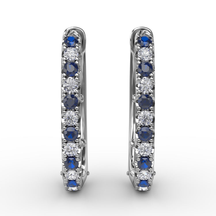 Alternaing Sapphire and Diamond Hoop Earrings 