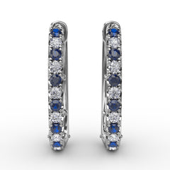 Alternaing Sapphire and Diamond Hoop Earrings 