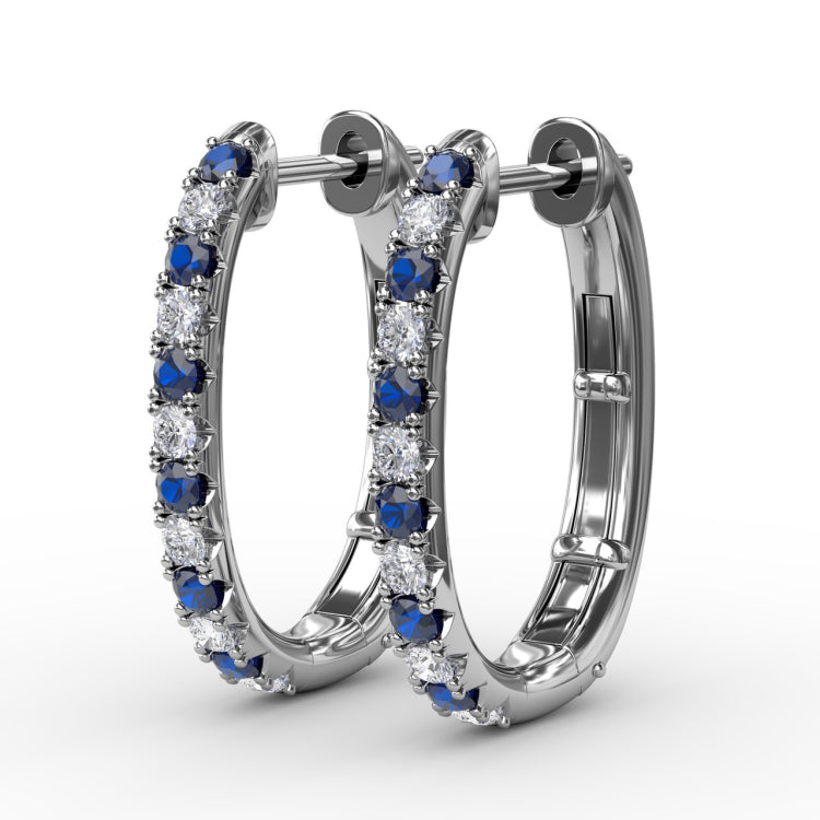 Alternaing Sapphire and Diamond Hoop Earrings 