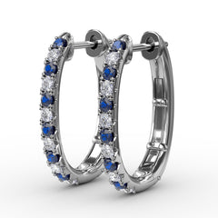Alternaing Sapphire and Diamond Hoop Earrings 