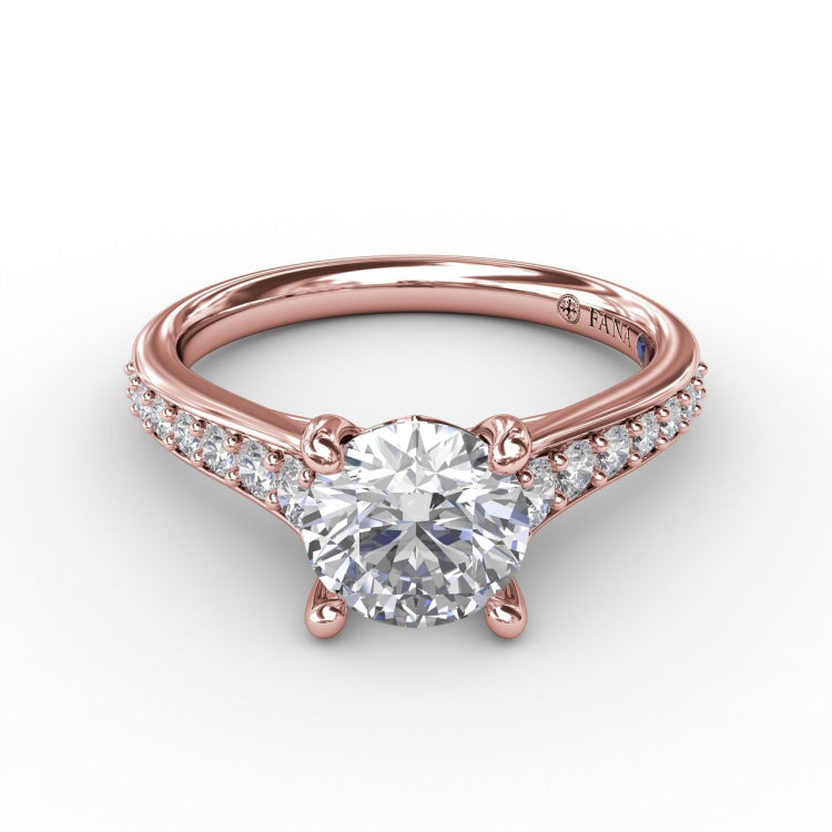 Classic Round Diamond Solitaire Engagement Ring With Diamond Band