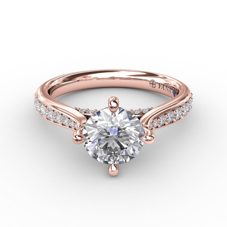 Contemporary Diamond Solitaire Engagement Ring With Tapered Diamond Band