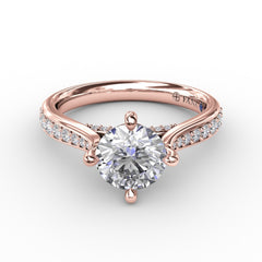 Contemporary Diamond Solitaire Engagement Ring With Tapered Diamond Band