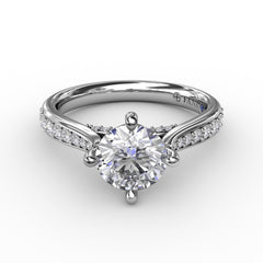 Contemporary Diamond Solitaire Engagement Ring With Tapered Diamond Band