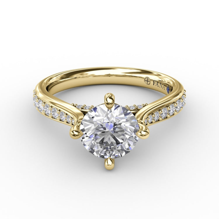 Contemporary Diamond Solitaire Engagement Ring With Tapered Diamond Band