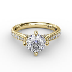 Contemporary Diamond Solitaire Engagement Ring With Tapered Diamond Band