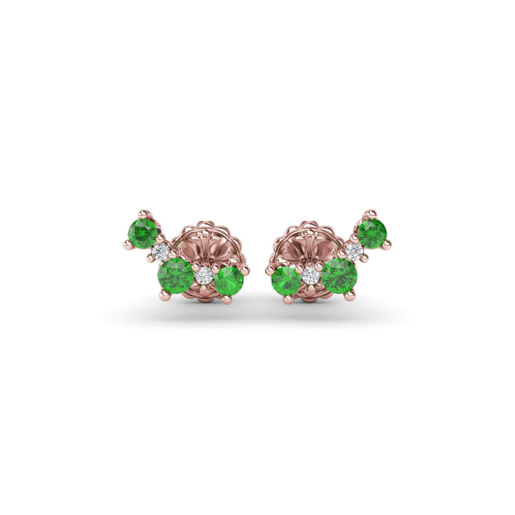 Five Stone Emerald and Diamond Climber Earrings
