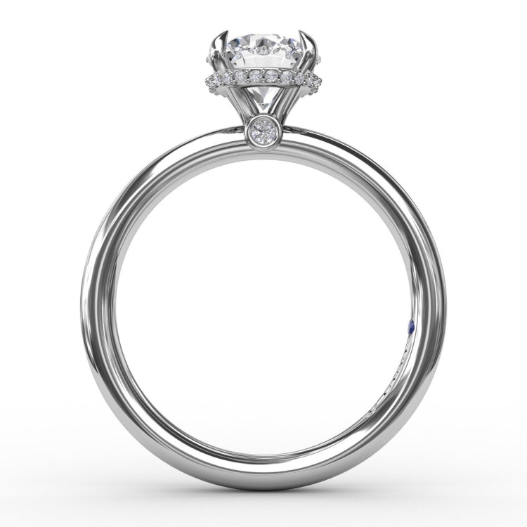 Contemporary Round Diamond Solitaire Engagement Ring With Hidden PavÃ© Halo