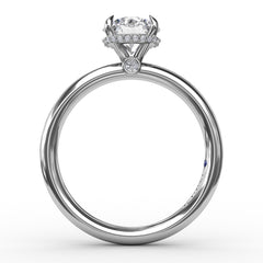 Contemporary Round Diamond Solitaire Engagement Ring With Hidden PavÃ© Halo