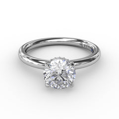 Contemporary Round Diamond Solitaire Engagement Ring With Hidden PavÃ© Halo