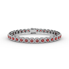Cushion Cut Ruby and Diamond Bracelet
