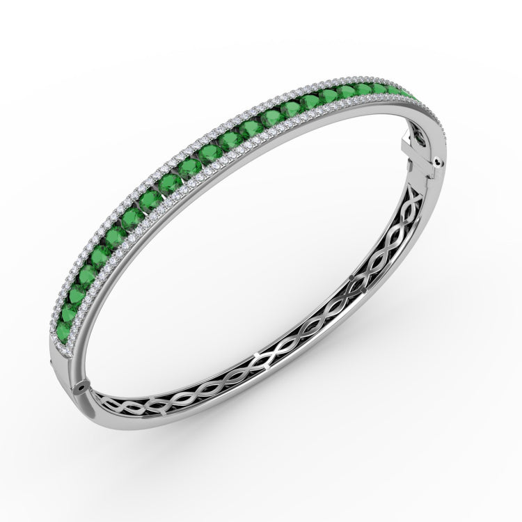 Emerald and Diamond Channel Set Bangle 