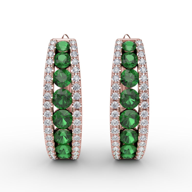 Channel Set Emerald Fashion Hoops