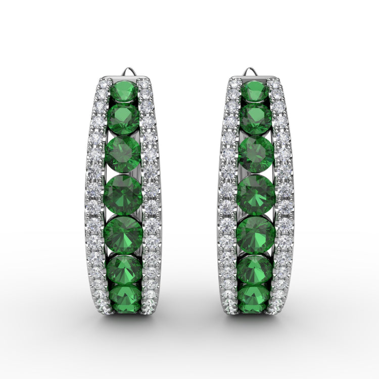 Channel Set Emerald Fashion Hoops