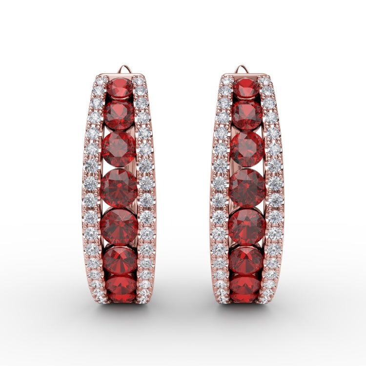 Channel Set Ruby Fashion Hoops 