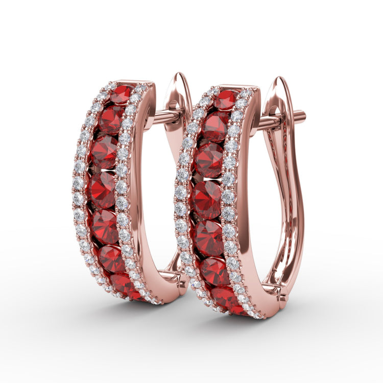 Channel Set Ruby Fashion Hoops 