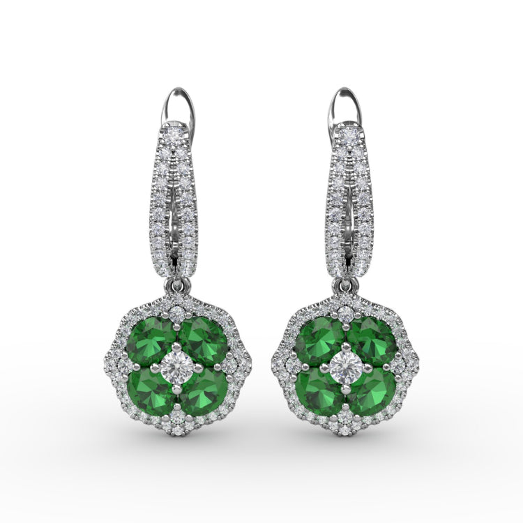 Steal The Spotlight Emerald and Diamond Cluster Drop Earrings