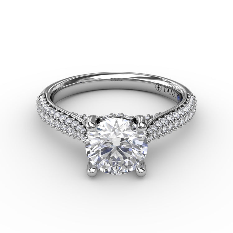 Classic Round Diamond Solitaire Engagement Ring With Double-Row PavÃ© Diamond Shank