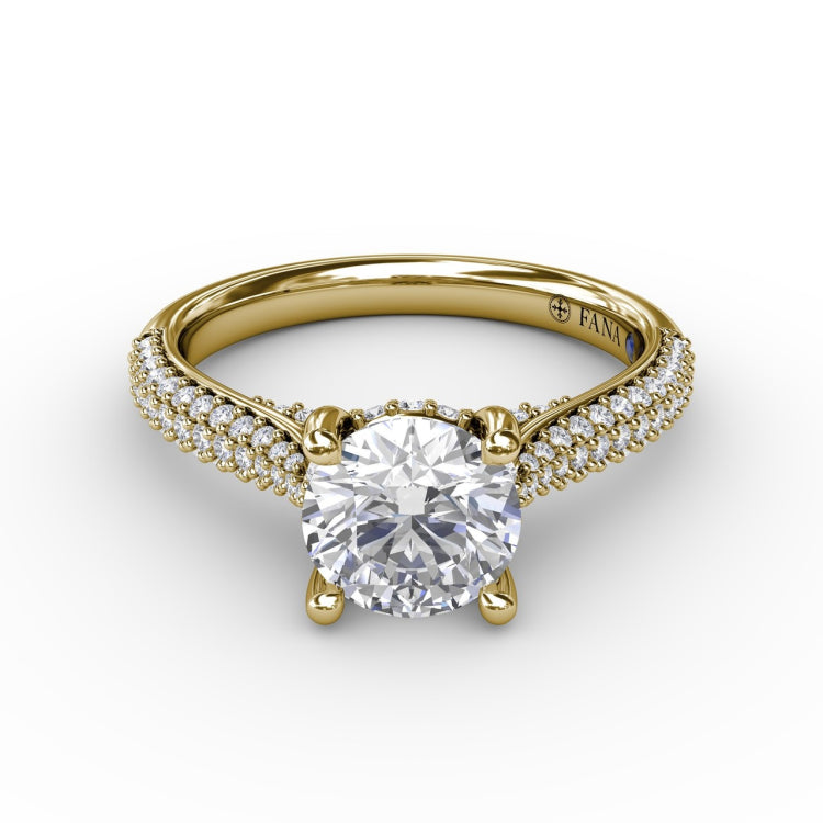 Classic Round Diamond Solitaire Engagement Ring With Double-Row PavÃ© Diamond Shank