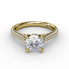 Classic Round Diamond Solitaire Engagement Ring With Double-Row PavÃ© Diamond Shank