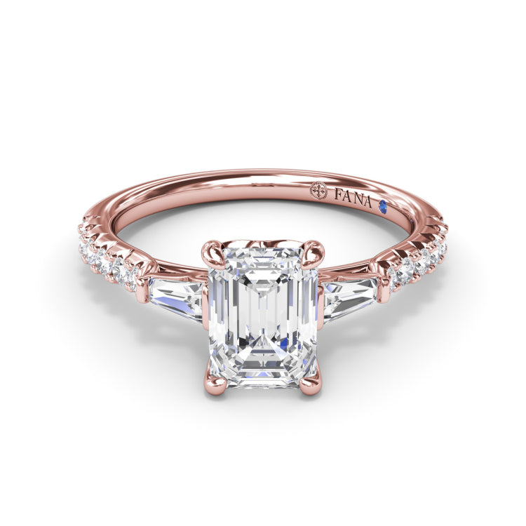 Emerald Cut and Tapered Baguette Engagement Ring 