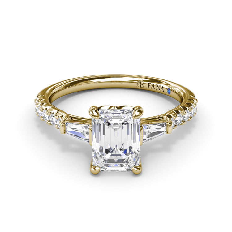 Emerald Cut and Tapered Baguette Engagement Ring 