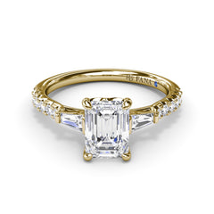 Emerald Cut and Tapered Baguette Engagement Ring 