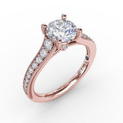 Classic Round Diamond Solitaire Engagement Ring With Milgrain Edge