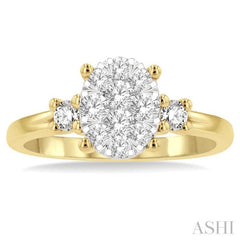 5/8 Ctw Oval Shape Lovebright Round Cut Diamond Engagement Ring in 14K Yellow and White gold