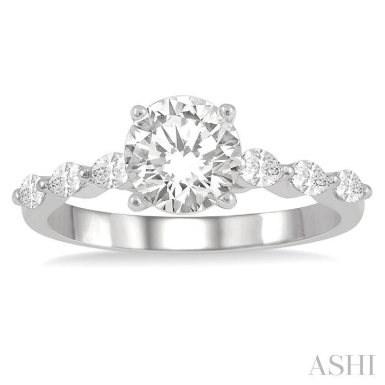 3/8 Ctw Round Shape Marquise Cut Semi-Mount Engagement Ring in 14K White Gold
