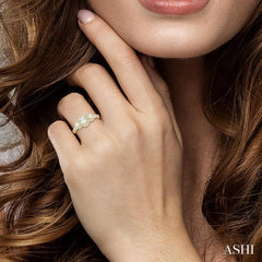 1 Ctw Past Present and Future Round Cut Diamond Engagement Ring With 3/8 Ct Oval Cut Center Stone in 14K Yellow and White Gold