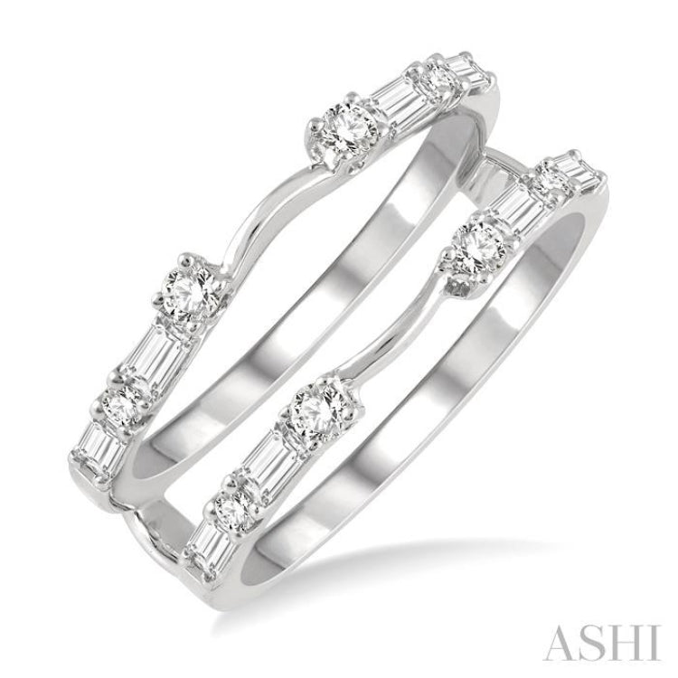 5/8 Ctw Baguette and Round Cut Diamond Insert Ring in 14K White Gold