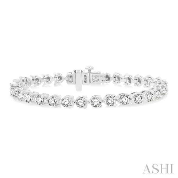 10 Ctw 3 Prong Round Cut Diamond Tennis Bracelet in 14K White Gold