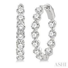 4 Ctw Inside-Out Single Prong Set Round Cut Diamond Hoop Earrings in 14K White Gold