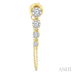 1 Ctw Journey Round Cut Diamond Fashion Long Chain Earring in 14K Yellow Gold