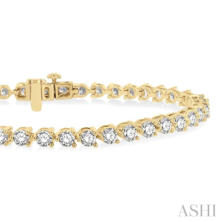 5 Ctw Round Cut Diamond 3-Prong Tennis Bracelet in 14K Yellow Gold