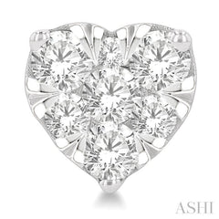 1 Ctw Heart Shape Lovebright Round Cut Diamond Stud Earring in 14K White Gold