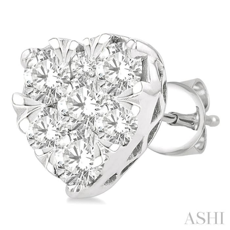 1 Ctw Heart Shape Lovebright Round Cut Diamond Stud Earring in 14K White Gold