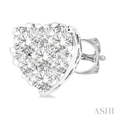 3/4 Ctw Heart Shape Lovebright Round Cut Diamond Stud Earring in 14K White Gold