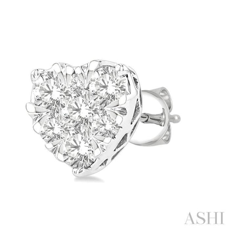 1/2 Ctw Heart Shape Lovebright Round Cut Diamond Stud Earring in 14K White Gold